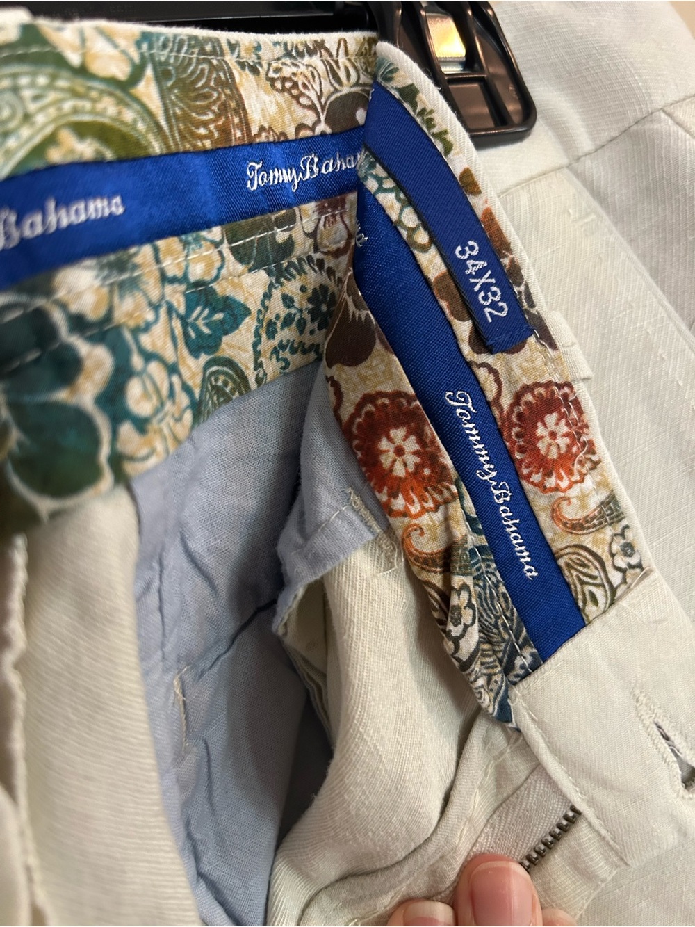 Tommy Bahama Cream Shorts with Blue Trim and Floral Waistband